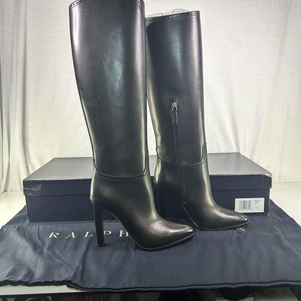 Ralph Lauren Purple‎ label Brently Knee High Black Heeled Boots EU39 US 8.5 NIB